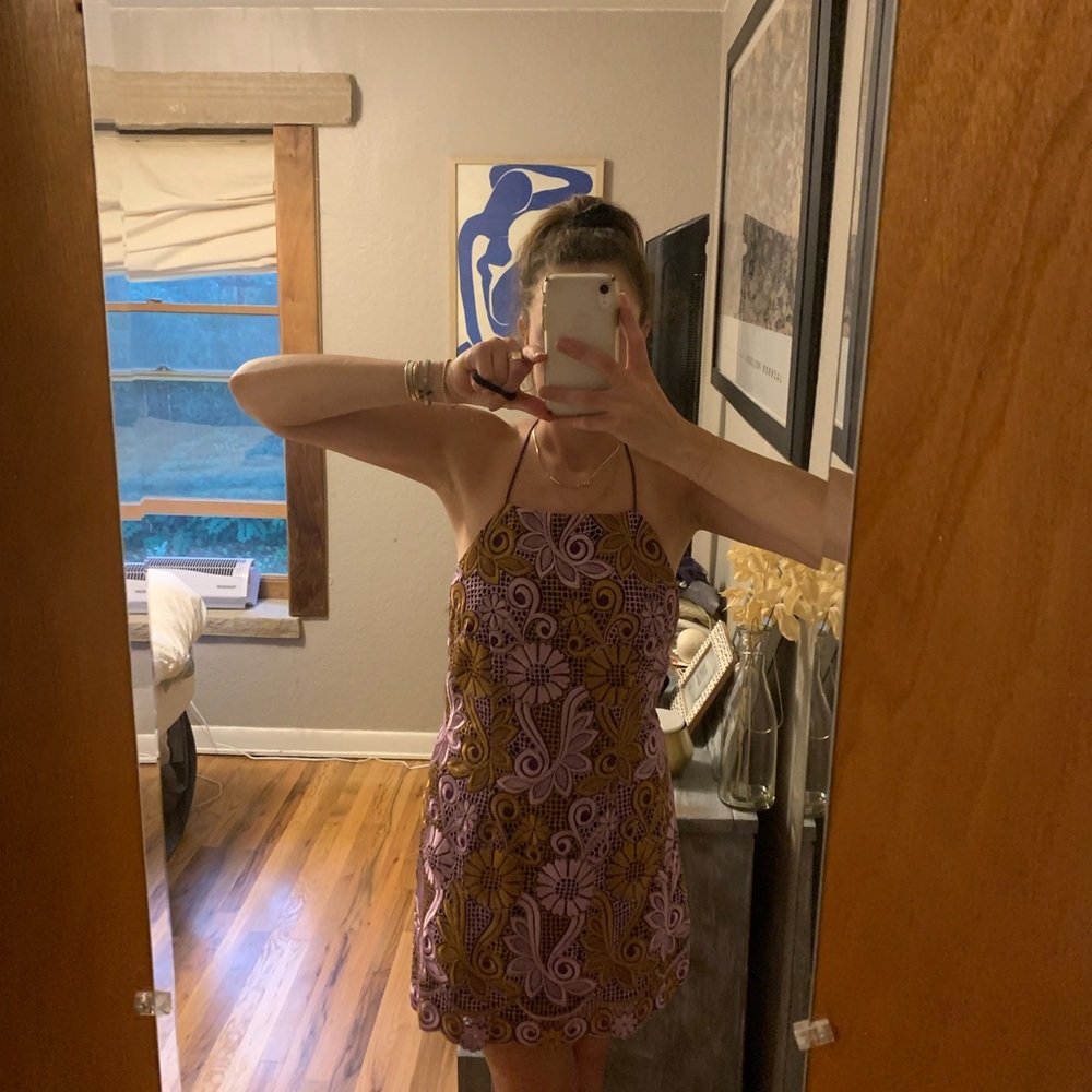 Anthropologie Purple and Yellow Backless Dress